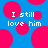 Blue background with pink circles and white text reading "I still love him" repeated twice.