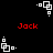 Pixelated white geometric shapes on black background with red text "Jack" in four positions.