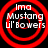 Four identical red circular target patterns with white text "Ima Mustang Lil' Bowers" on black background, each pattern has multiple concentric rings.