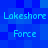 Blue pixelated background with repeated text 'Lakeshore' and 'Force' in light blue, arranged in a pattern