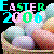 Pixelated graphic with 'EASTER 2006' text in cyan, pink, and green over a colorful egg-shaped object on black background.
