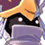 Pixelated static icon of a character with black hair, closed eyes, and an orange-yellow headpiece against a purple background.