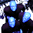 Pixelated animated buddy icon featuring a dark figure with blue glowing elements and "BLUE MAN GROUP" text on black background.