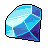 Pixelated gem-shaped icon with gradient blue and purple hues, outlined in black against a gray background.
