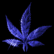 Animated sequence showing a blue cannabis leaf transitioning to a green glowing version with flame-like edges, followed by a circular green emblem containing a skull and mushroom.