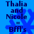 Blue background with dark blue text reading "Thalia and Nicole = BFF's" repeated twice, overlaid by a large pixelated snowflake symbol.