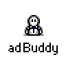 Animated contact sheet of a pixel art buddy icon with multiple text bubbles and weight props across 16 frames showing animation progression.