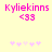 Pixelated pink text 'Kyliekinns' above '<33', with five light purple stars below on a pale yellow background.