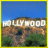 Two side-by-side pixelated images of a hillside with large white letters spelling 'HOLLYWOOD' against a blue sky, one bordered in yellow and the other featuring a small yellow heart icon in the top-right corner.