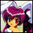 A 48x48 pixel buddy icon featuring a Di Gi Charat character with magenta hair and red eyes on the left, paired with "Anime IM" text in silver pixelated font on a black background to the right.