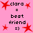 A pink background displays four identical with red star icons and black text reading 'clara = best friend =)'