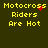 Yellow pixelated text on dark green background reads "Motocross Riders Are Hot" with red pixel clusters changing position across frames.