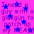 Purple background with blue stars and repeated text about needing a guy with a gluegun to patch up a heart.