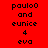 Red background with black pixelated text arranged in a , showing alternating white and red horizontal stripes