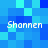 Pixelated blue background with four instances of the text "Shannen" in white pixelated font, arranged in a pattern