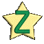 Animated sequence of a gold star with green Z symbol rotating through multiple angles against gray background.