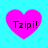 Four identical pink hearts on a cyan background, each containing the text "Tzipi!" in black pixelated font.