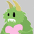 Green pixelated dragon with yellow horns holds pink heart against gray background, text 'this is so hard to explain.' on blue