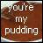 A 5x5 contact sheet of animated frames showing a brown pudding bowl with text "you're my pudding" and evolving heart symbols above the word "my".