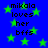 Blue background with green stars and repeated text 'mikala loves her bffs' in black pixelated font.