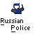 Pixelated character in blue uniform with white face and blue cap holding a baton, next to text labels and a circular 'GUM BALL' logo on gray background.