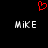 Red pixelated heart symbol above two identical white text 'MIKE' labels on black background.