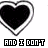 Black heart-shaped icons with white outlines arranged in a , accompanied by changing text phrases below each icon
