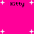 A static image with a bright pink background featuring multiple white plus signs and four instances of the word "Kitty" in black pixelated text.