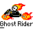 Pixel art animation of a flaming skeleton riding a motorcycle, displayed as two sequential frames in a contact sheet with text below.