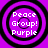 Four identical circular icons with purple backgrounds and black concentric rings display white text reading Peace Group! Purple.