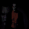 pixelated images shows a figure with white face paint and an orange shirt under a black jacket in various poses, including standing, wrestling moves, and crowd scenes