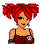 Pixel art contact sheet showing three frames of an animated buddy icon featuring a red-haired character in punk-style clothing with visible text "MuDvAyNe" and "RoCkS" below the images.