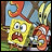 Pixelated cartoon character with wide eyes and open mouth, yellow square body, red hat, blue background. Six identical display text "SHIVER ME TIMBERS!" in black block letters on yellow