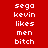 Red background with white text 'sega kevin likes men bitch' repeated in three , green blocks covering specific words across frames