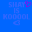 Blue background with pixelated text 'SHAY IS KOOOOL' and two heart symbols, one pink and one light blue, in a static image.
