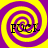 Four identical spiral patterns in purple and yellow with the word "FOCK" overlaid on each, arranged in a