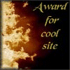 Animated icon with 'Award for cool site' text over a fiery background, showing color and text variations across frames.