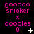 Pixelated pink text 'gooooo snicker' and 'doodles 0' with small symbols on black background, showing animation changes in symbol positions across frames.