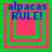 Four identical pixelated squares with green outer borders, pink middle borders, and blue text reading 'alpacas RULE!'