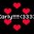 Pixelated red hearts float against a black background with repeated white text reading 'Carly!!!!!<333' in two horizontal bands.
