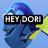 Blue fish with yellow fins and white eyes appears in four with text overlays: 'HEY DORI', 'I LIKE YOU', 'WANNA GO', 'OUT'