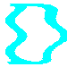 Cyan outline of two stylized figures and two capital D letters on a gray background, arranged in a
