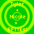 Four identical green circular icons with yellow text reading 'Tyler + Nicole = BFTTES!' arranged in a , each icon featuring concentric rings