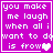 Purple background with white pixelated text reading "you make me laugh when all i want to do is frown" and a heart symbol, displayed in four showing animation changes