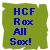 Static pixelated icon with blue text on green background reading "HCF R for All Sex!" in four lines.