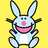 Pixelated bunny with pink nose and mouth on yellow background, red text on cyan background reads 'I'M EVIL AND YOU KNOW IT CLAP YOUR HANDS'