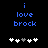 Blue pixelated text 'i love brock' on black background with five white and gray plus signs below, two versions showing different sign positions.