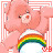 A 48x48 pixel animated Care Bear icon with a pink bear character, rainbow belly badge, and heart-shaped 'CB' text in the corner across two sequential frames showing slight pose differences.