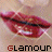 repeated red lips with glossy texture and visible teeth, each paired with the word 'GLAMOUR' in black text on a light brown background