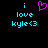 Pixelated cyan text 'i love kyle<3' on black background with a pink heart symbol above the word 'love'.